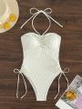 SHEIN Swim Mod Solid Color Halter One Piece Swimsuit