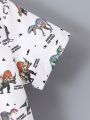 SHEIN Kids QTFun Toddler Boys' Dinosaur Short Sleeve Shirt And Shorts Set