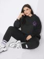 SHEIN Mulvari Plus Size Women'S Letter Print Hooded Sweatshirt And Sweatpants Two-Piece Set