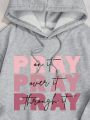 SHEIN LUNE Slogan Graphic Drawstring Thermal Lined Hoodie