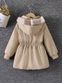 SHEIN Kids EVRYDAY Toddler Girls' Reversible Hooded Coat With Waist Tie, Made Of Plush Material, Keeping Warm And Comfortable, Casual And Simple Style