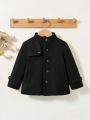 SHEIN Baby Boys' Vintage Style Mixed Color Loose Fit Woolen Coat With Stand Collar For Cold Weather