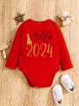 Infant Girls' New Year Slogan Printed T-Shirt Romper