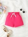 SHEIN Kids EVRYDAY Girls' Rose Red Bow Shorts