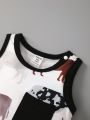 Infant Boys' Cow Print Color-Block Patch Pocket Round Neck Sleeveless Jumpsuit