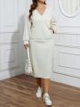 Plus Size Solid Color Hoodie And Midi Skirt 2pcs/Set