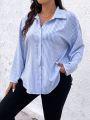 SHEIN SXY Plus Size Striped And Printed Button Front Casual Shirt