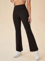 Solid Color High-waisted Flared Sports Pants