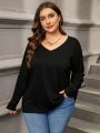 Plus Size V-neck Long Sleeve T-shirt