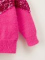 SHEIN Kids CHARMNG Young Girl Contrast Sequin Drop Shoulder Fuzzy Sweater