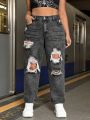 Plus Size Ripped Washed Jeans