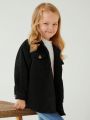 SHEIN Kids EVRYDAY Young Girl Flap Pocket Drop Shoulder Corduroy Coat