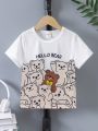 SHEIN Kids QTFun Young Boys' Cartoon Bear Pattern Short Sleeve T-Shirt