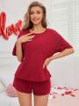 Solid Color Waffle Knit Loungewear Set