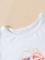 SHEIN Kids Y2Kool Tween Girls' Butterfly & Character Printed T-Shirt