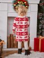 SHEIN Baby Girl Christmas Elk & Geo Print Dress