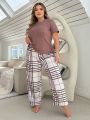 Plus Size Plaid Casual Pajama Set