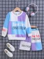 SHEIN Young Boy Color Block Letter Graphic Sweatshirt And Shorts Set
