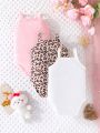 3pcs/Set Baby Girls' Cute Leopard Print Kitten Overalls