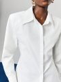 SHEIN BIZwear Women's Collared Shirt With Front Tie