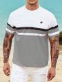 Men Plus Bird Print Color Block Tee