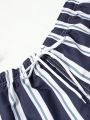 Men's Random Stripe Drawstring Beach Shorts