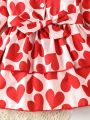 Baby Girls' Button-front Elegant Dress With Heart Print For Autumn