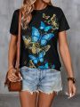 Butterfly Pattern Crop T-Shirt