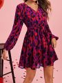 SHEIN Clasi Valentine's Day Full Print Lantern Sleeve Dress