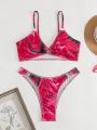 SHEIN Swim BAE Random Printed Bikini Swimsuit Set With Circular Ring Decoration