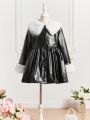 SHEIN Tween Girl Borg Collar PU Leather Smock Coat