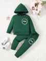 Toddler Girls' 2pcs/Set Casual Letter Print Hooded Sweatshirt And Sport Pants Outfit, Spring & Autumn