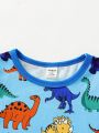 Baby Boys Solid Color Plus Dinosaur Print Tops Two-Piece Set