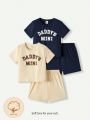 Cozy Cub 4pcs/Set Baby Boys' Letter Printed Short Sleeve Top & Shorts With Round Collar And Regular Shoulder