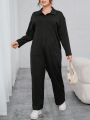 SHEIN Essnce Plus Size Solid Color Long Sleeve Jumpsuit With Button Closure For Casual Wear