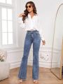 SHEIN Privé Ladies' Solid Color Simple Jeans