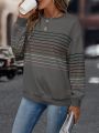 SHEIN LUNE Striped Print Drop Shoulder Sweatshirt