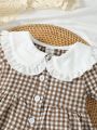 Infant Girls' Stylish Casual Doll Collar Gingham Shirt And Lantern Shorts For Spring/Summer