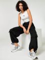 DSWANN Flap Pocket Drawstring Waist Cargo Pants