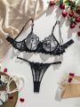 Floral Embroidered Schiffy Underwire Lingerie Set