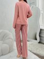 Women'S Long Sleeve Striped Homewear Set