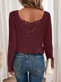 SHEIN Frenchy V-neck Embroidered Mesh Splice Sweater