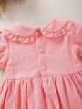 Baby Frill Trim Peter Pan Collar Puff Sleeve Smock Dress