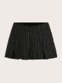 SHEIN ICON Bodycon Black And White Striped V-Shaped Waist Pleated Plus Size Skirt