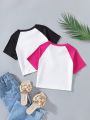 SHEIN Kids EVRYDAY 2pcs/set Girls' Character Print T-shirts