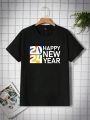 Manfinity Men's Loose Fit New Year Slogan Printed T-Shirt