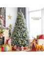 Costway 8ft Pre-lit Snow Flocked Hinged Christmas Tree w/1502 Tips & Metal Stand