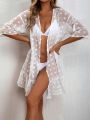 SHEIN Swim Vcay Swiss Dot Ruffle Hem Sheer Mesh Kimono