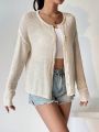 Solid Drop Shoulder Button Front Cardigan