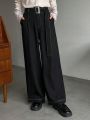 FRIFUL Contrast Side Seam Waist Belted Pants